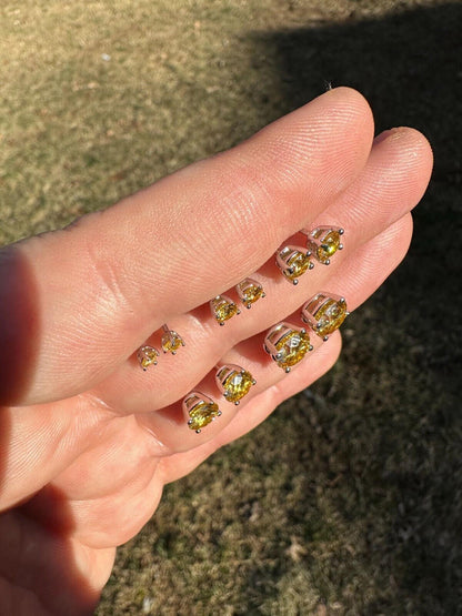 HarlemBling Real Canary Yellow Moissanite Screwback Stud Earrings 925 Silver 3-8mm Pass Test