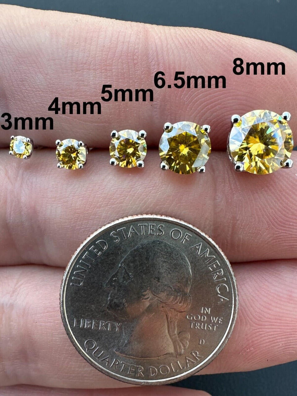 HarlemBling Real Canary Yellow Moissanite Screwback Stud Earrings 925 Silver 3-8mm Pass Test