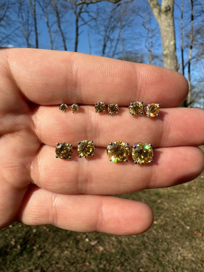 HarlemBling Real Canary Yellow Moissanite Screwback Stud Earrings 925 Silver 3-8mm Pass Test