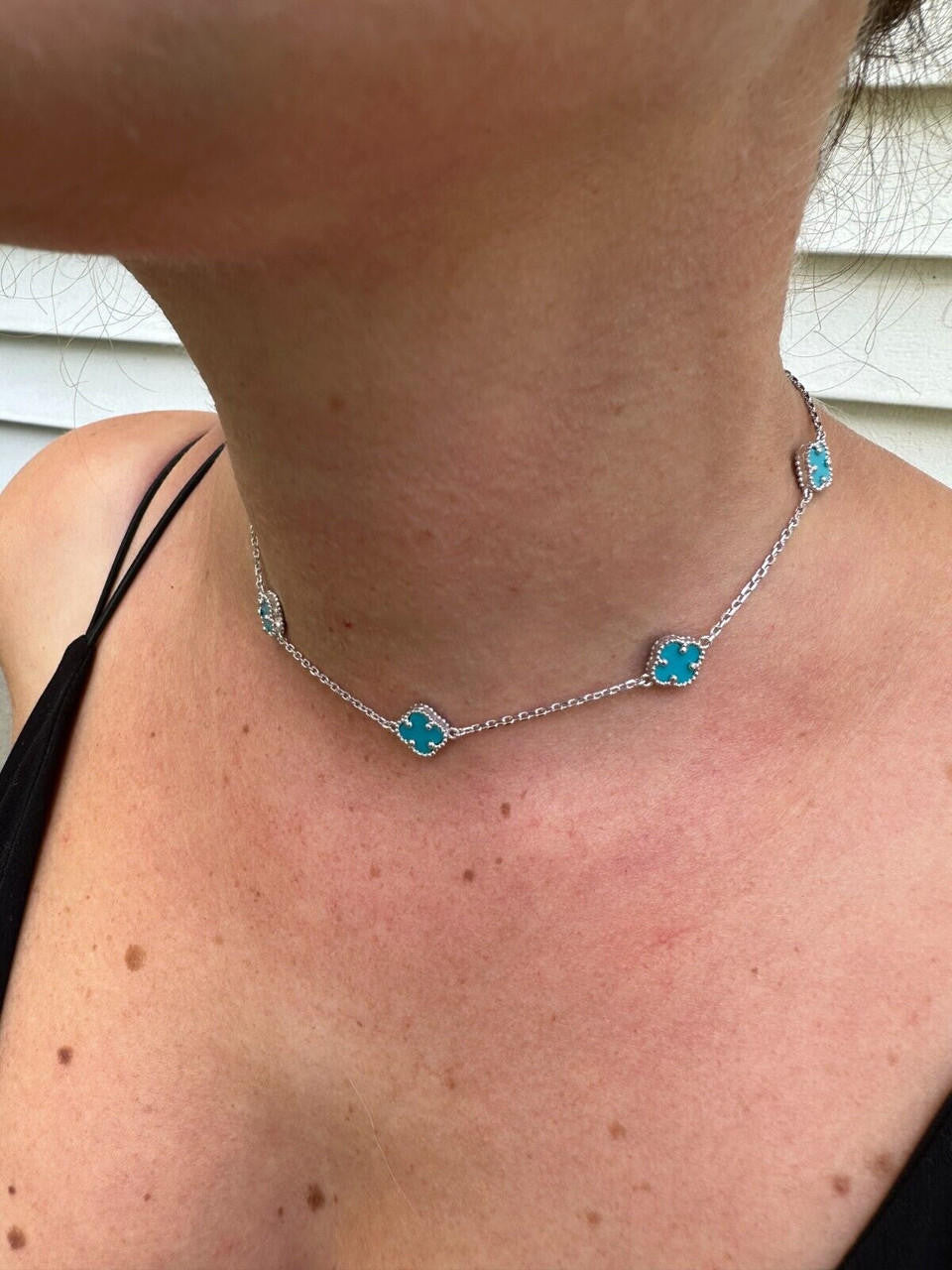 Real Clover Blue Turquoise Stone Flower 14-24