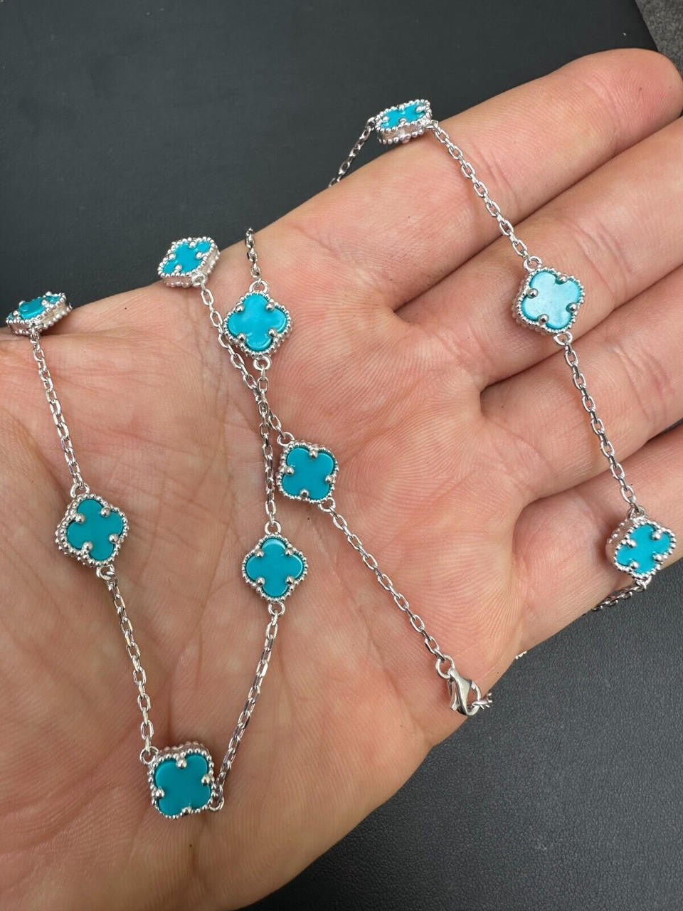 Real Clover Blue Turquoise Stone Flower 14-24