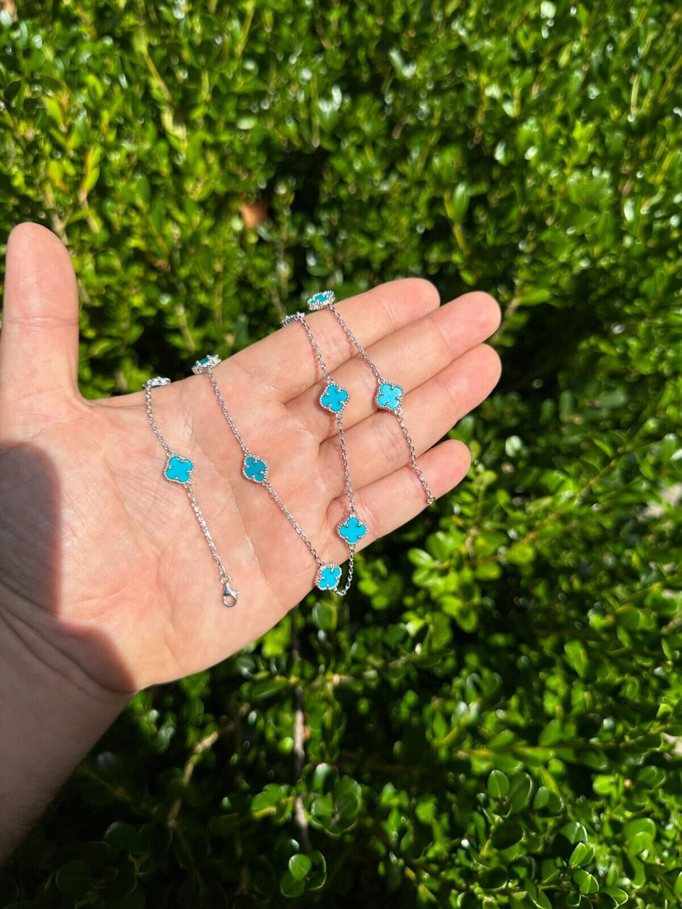 Real Clover Blue Turquoise Stone Flower 14-24