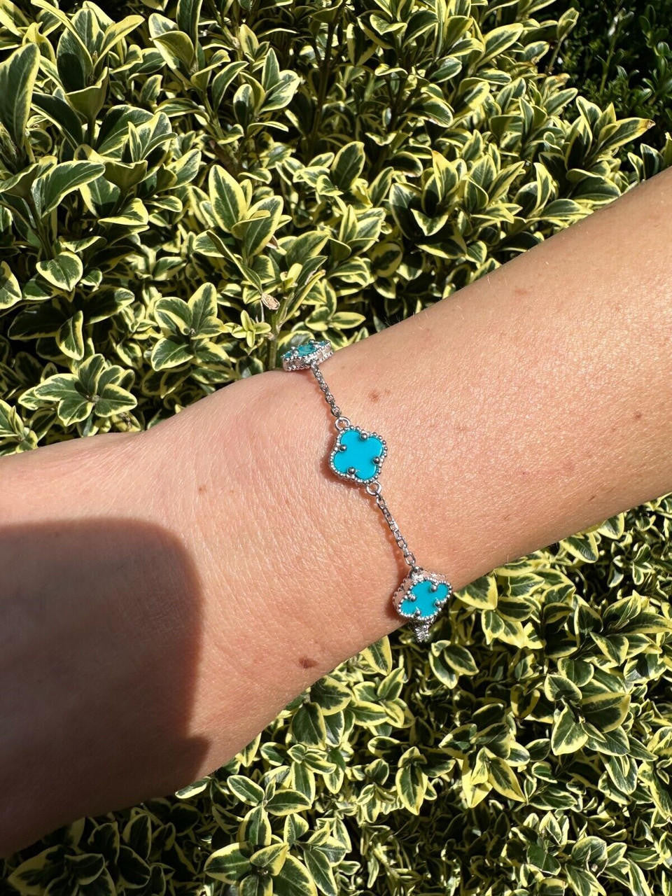 Real Clover Blue Turquoise Stone Flower 14-24