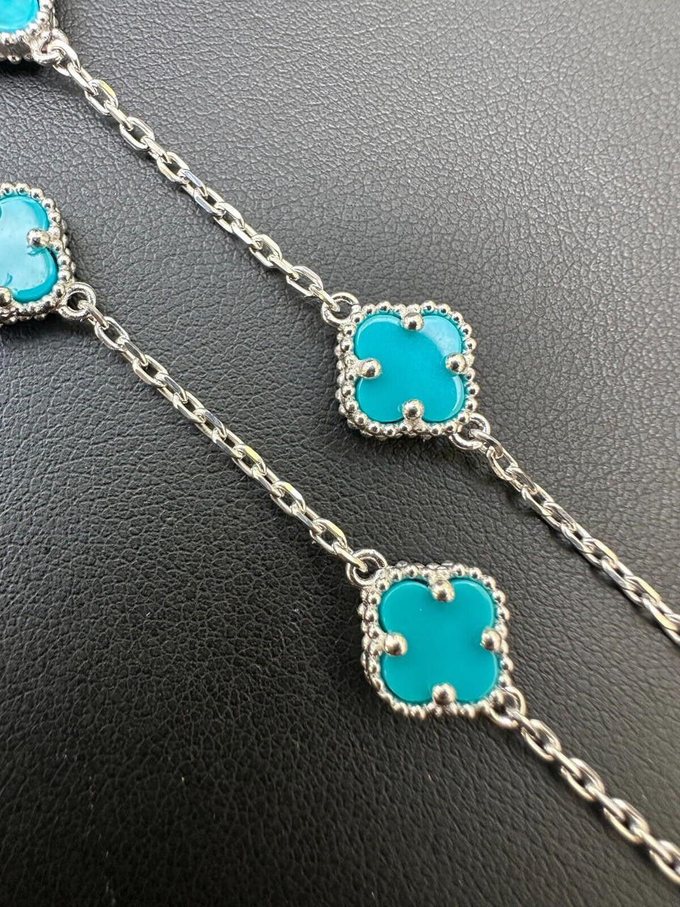 Real Clover Blue Turquoise Stone Flower 14-24