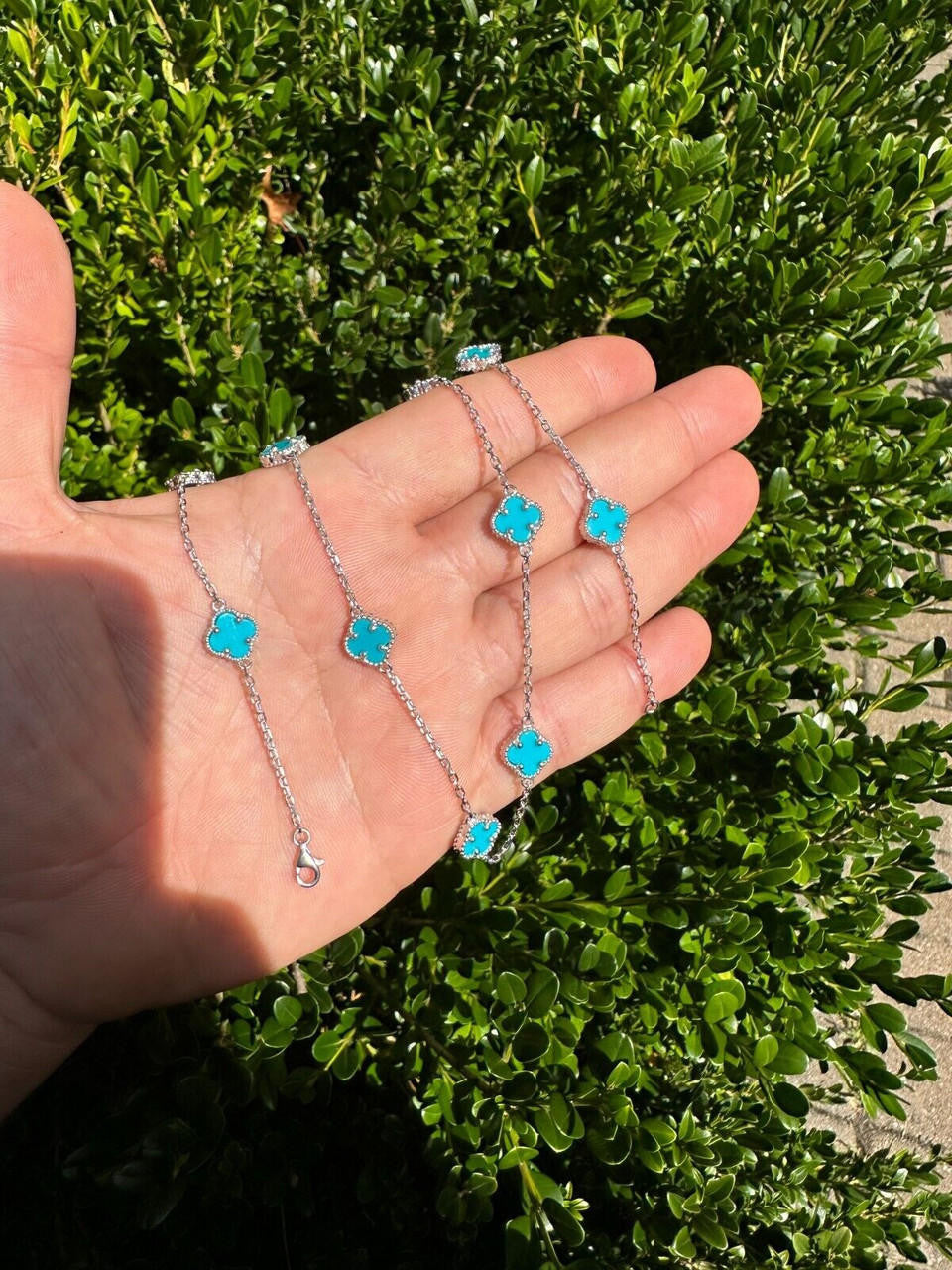 Real Clover Blue Turquoise Stone Flower 14-24