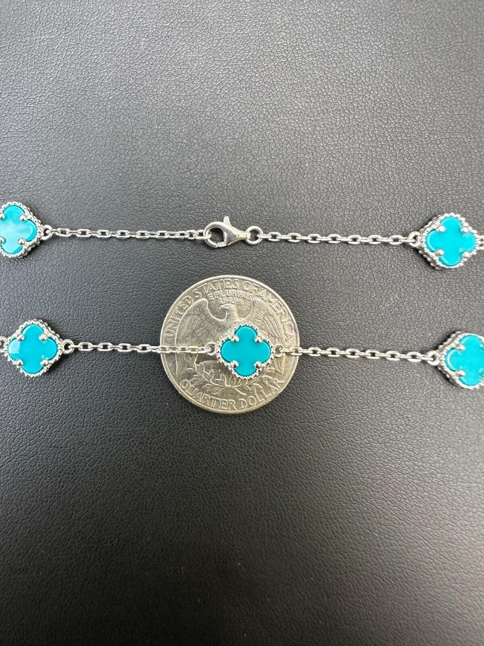 Real Clover Blue Turquoise Stone Flower 14-24