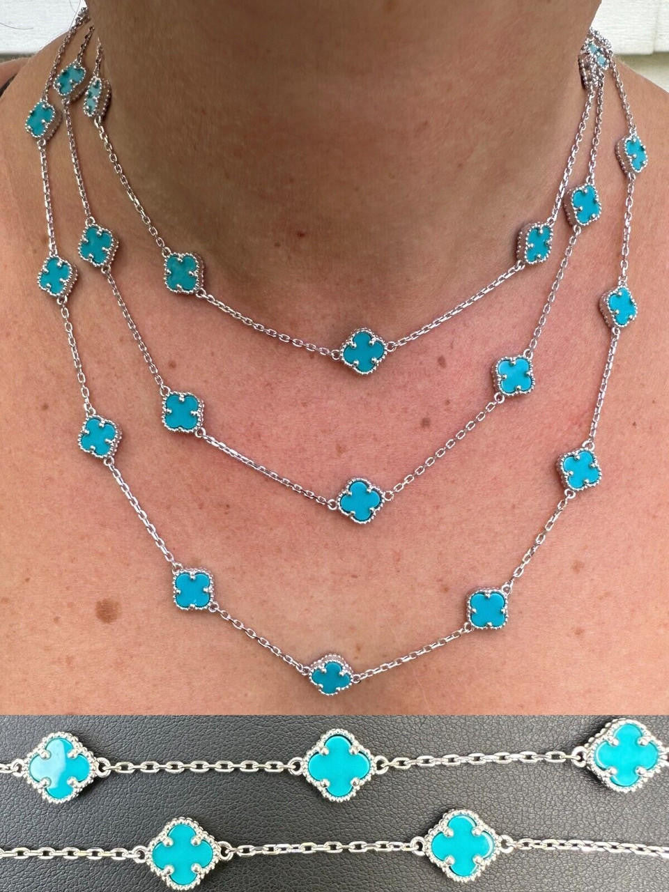 Real Clover Blue Turquoise Stone Flower 14-24