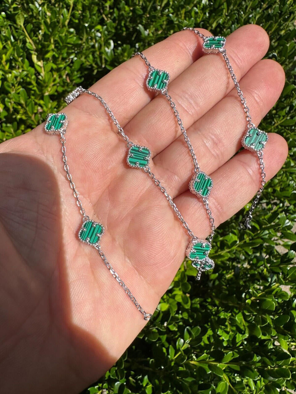 Real Clover Green Malachite Stone Flower 14-24