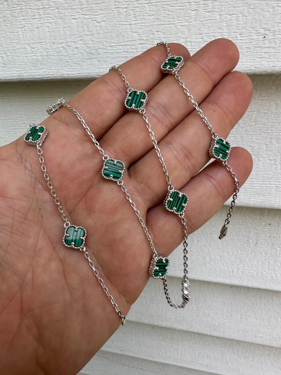 Real Clover Green Malachite Stone Flower 14-24