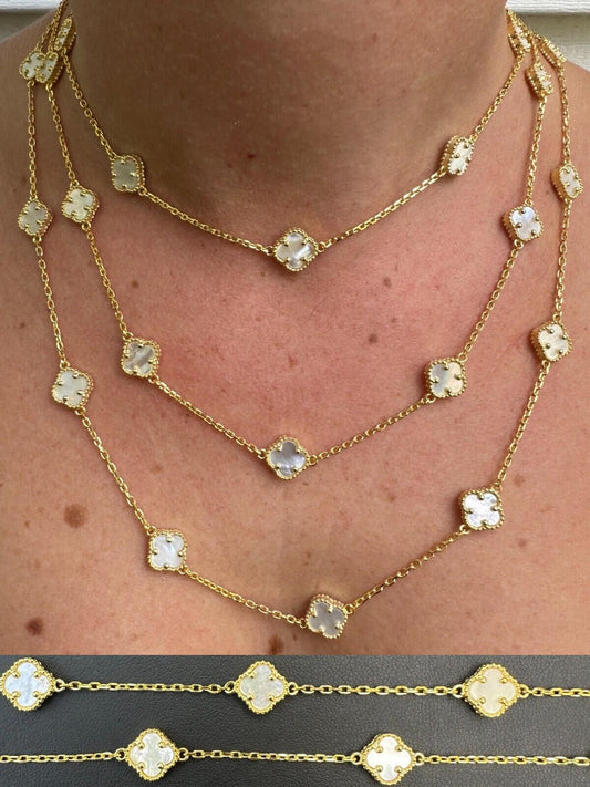 HarlemBling Real Clover Mother Of Pearl 14-24" Necklace Or Bracelet 925 Silver