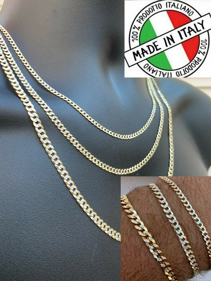 HarlemBling Real Cuban Link Chain Bracelet 14k Gold and Solid 925 Silver Two Tone Diamond Cut