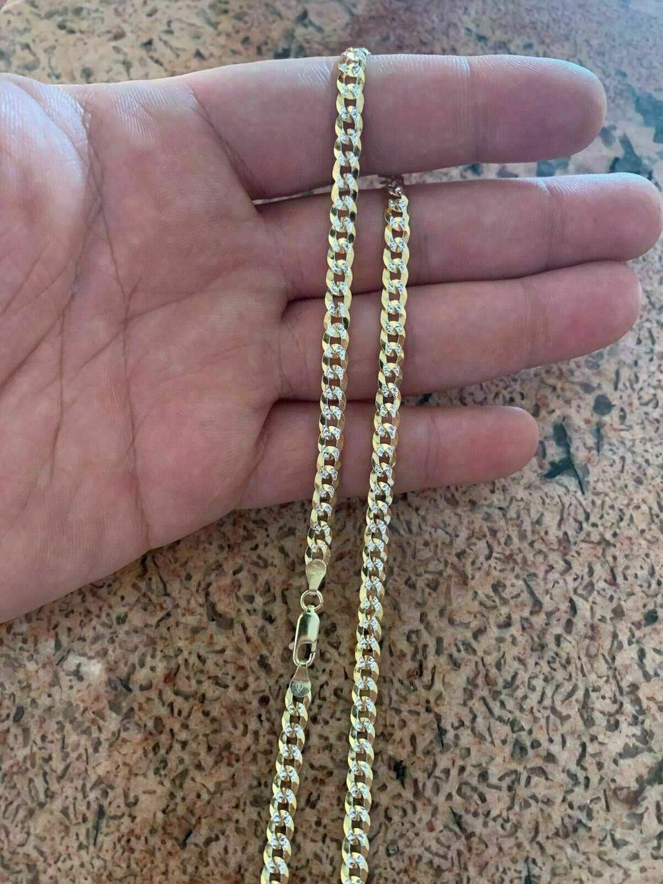 HarlemBling Real Cuban Link Chain Bracelet 14k Gold and Solid 925 Silver Two Tone Diamond Cut