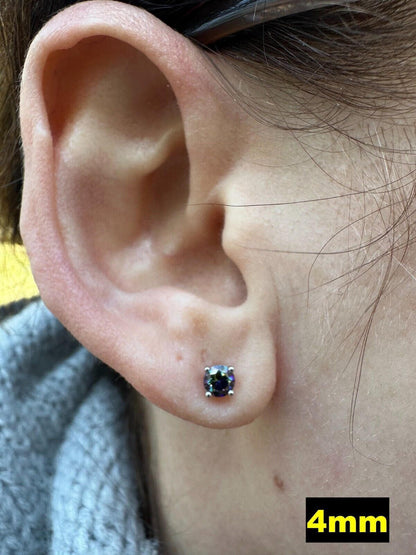 HarlemBling Real Dark Navy Blue Moissanite Screwback Stud Earrings 925 Silver 3-8mm Iced