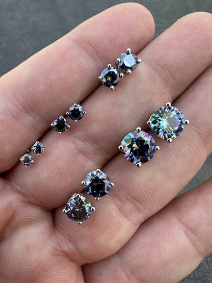 HarlemBling Real Dark Navy Blue Moissanite Screwback Stud Earrings 925 Silver 3-8mm Iced