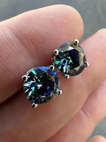HarlemBling Real Dark Navy Blue Moissanite Screwback Stud Earrings 925 Silver 3-8mm Iced