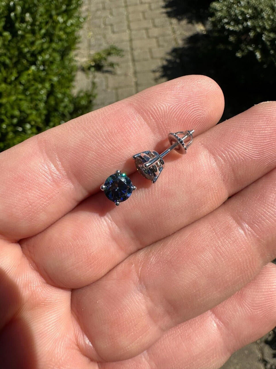 HarlemBling Real Dark Navy Blue Moissanite Screwback Stud Earrings 925 Silver 3-8mm Iced