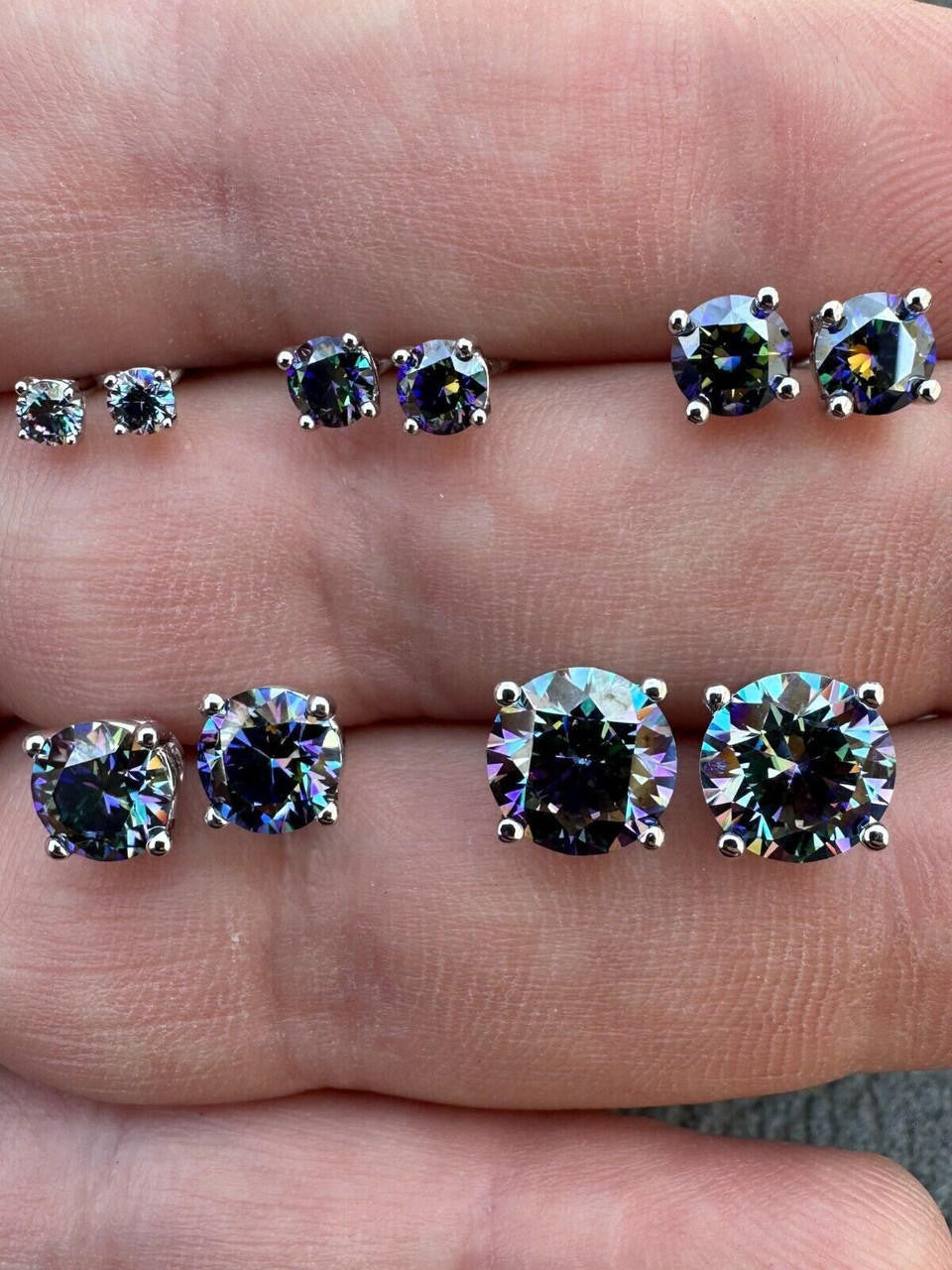 HarlemBling Real Dark Navy Blue Moissanite Screwback Stud Earrings 925 Silver 3-8mm Iced