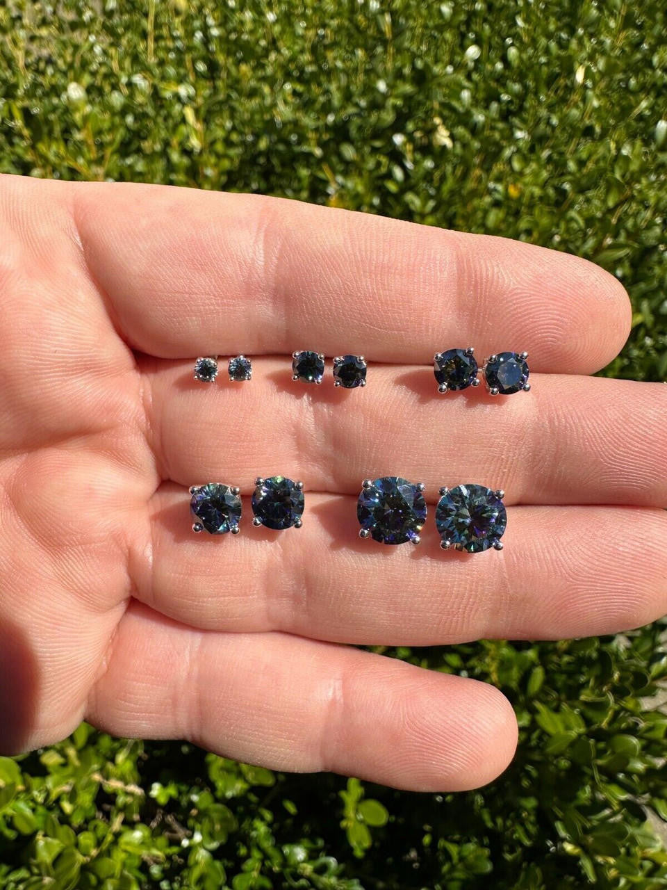 HarlemBling Real Dark Navy Blue Moissanite Screwback Stud Earrings 925 Silver 3-8mm Iced