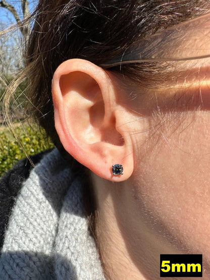 HarlemBling Real Dark Navy Blue Moissanite Screwback Stud Earrings 925 Silver 3-8mm Iced