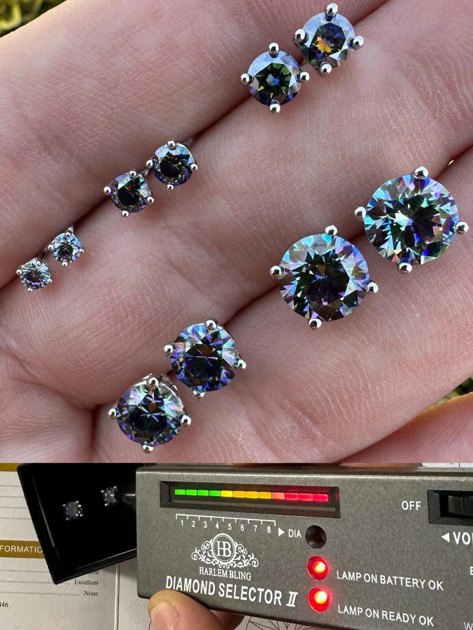 HarlemBling Real Dark Navy Blue Moissanite Screwback Stud Earrings 925 Silver 3-8mm Iced