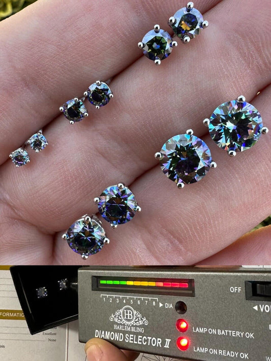 HarlemBling Real Dark Navy Blue Moissanite Screwback Stud Earrings 925 Silver 3-8mm Iced