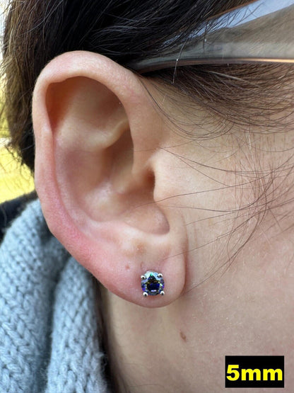 HarlemBling Real Dark Navy Blue Moissanite Screwback Stud Earrings 925 Silver 3-8mm Iced