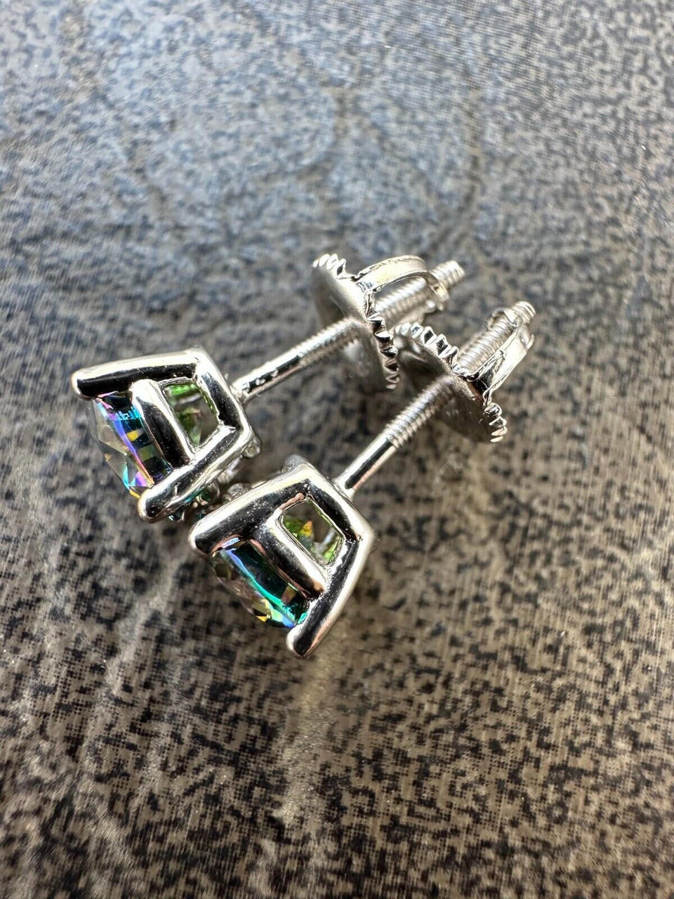 HarlemBling Real Dark Navy Blue Moissanite Screwback Stud Earrings 925 Silver 3-8mm Iced