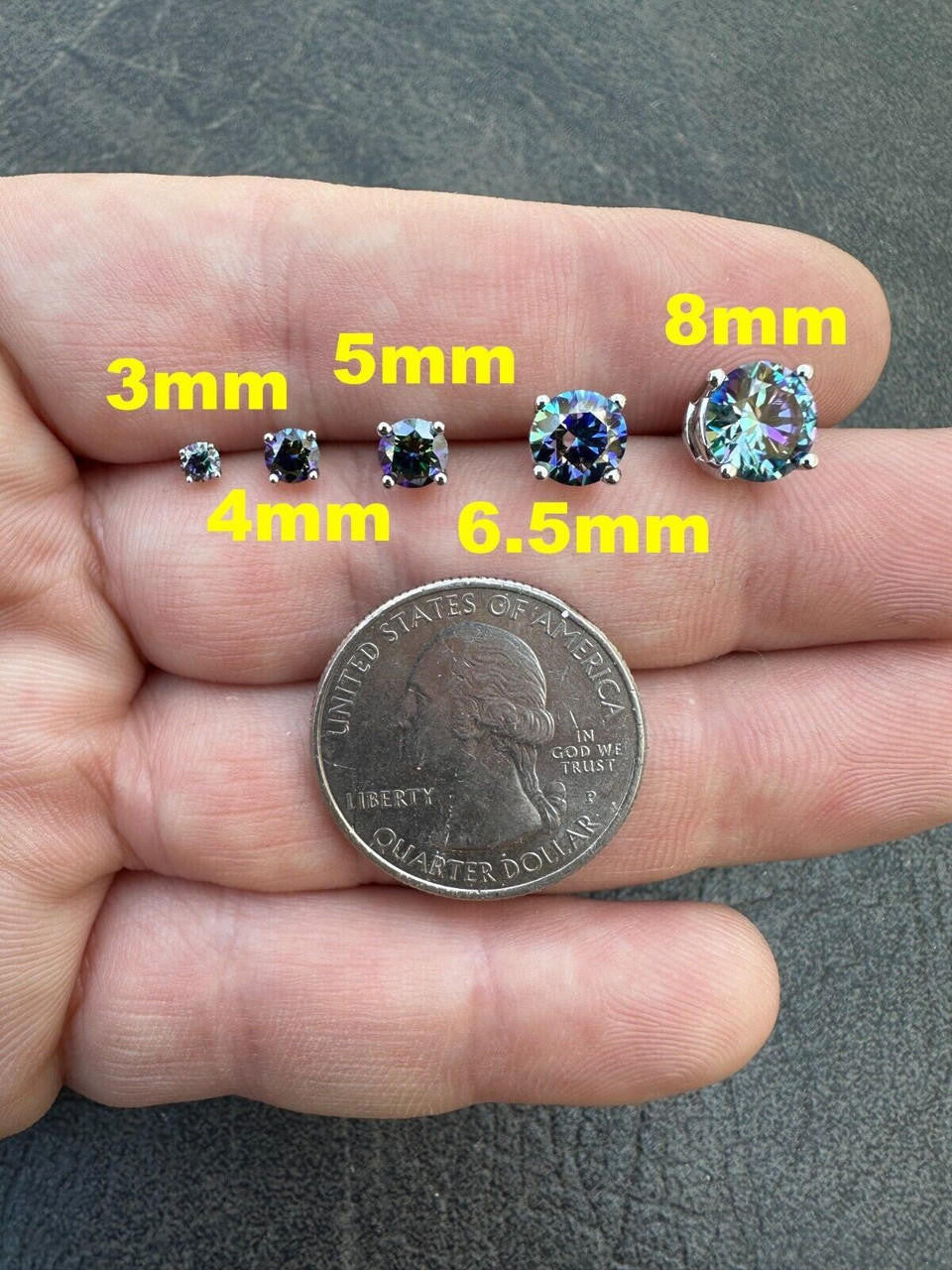 HarlemBling Real Dark Navy Blue Moissanite Screwback Stud Earrings 925 Silver 3-8mm Iced