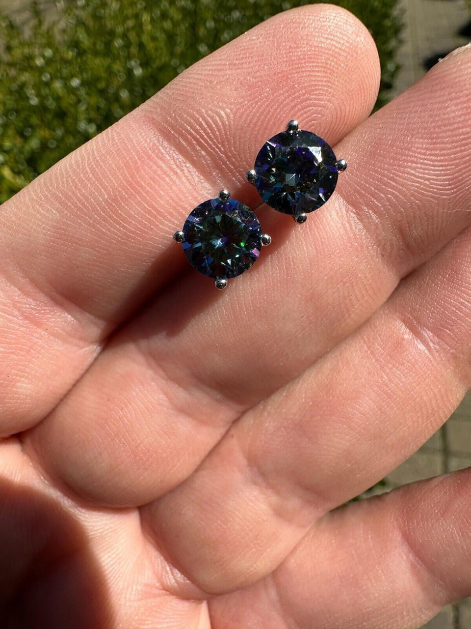 HarlemBling Real Dark Navy Blue Moissanite Screwback Stud Earrings 925 Silver 3-8mm Iced