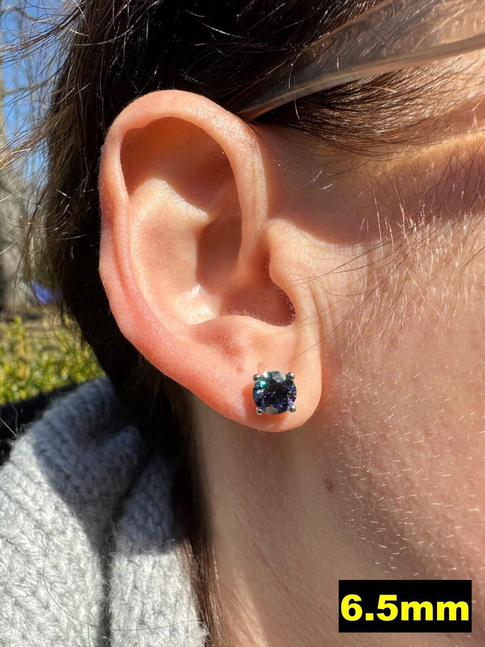 HarlemBling Real Dark Navy Blue Moissanite Screwback Stud Earrings 925 Silver 3-8mm Iced