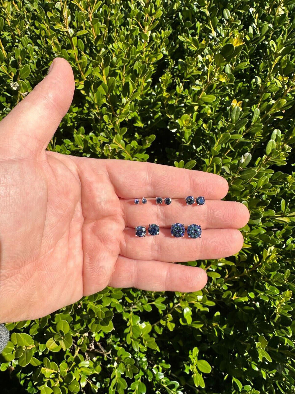 HarlemBling Real Dark Navy Blue Moissanite Screwback Stud Earrings 925 Silver 3-8mm Iced