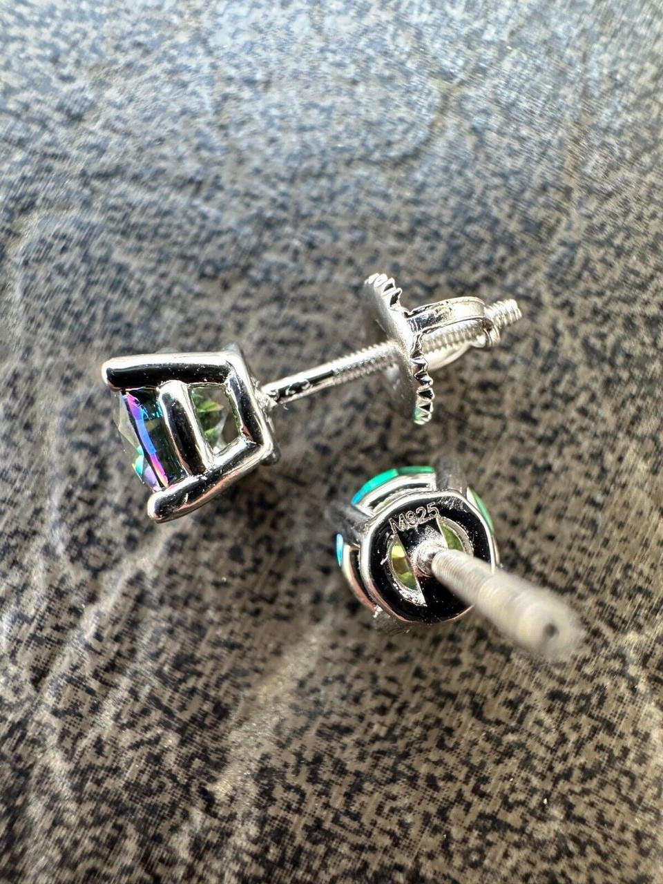 HarlemBling Real Dark Navy Blue Moissanite Screwback Stud Earrings 925 Silver 3-8mm Iced