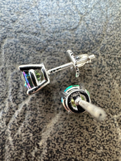 HarlemBling Real Dark Navy Blue Moissanite Screwback Stud Earrings 925 Silver 3-8mm Iced