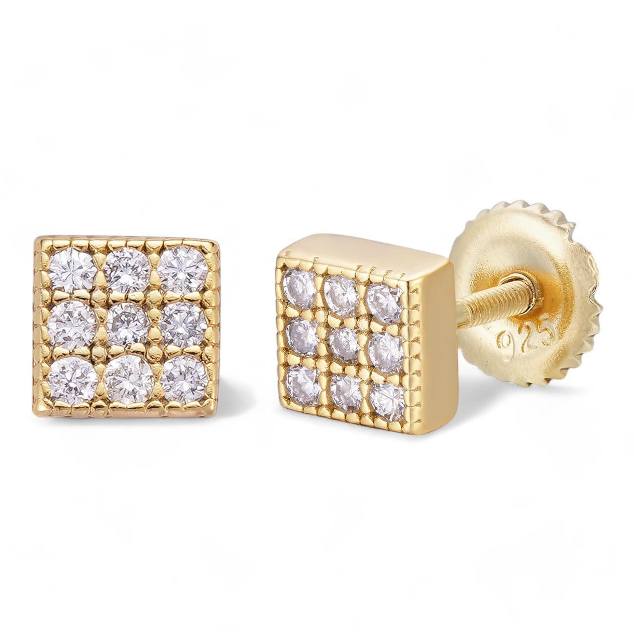 HarlemBling REAL DIAMOND Everyday Classic Square Iced Out Earrings - 14k Gold Vermeil 925 Silver - 5mm