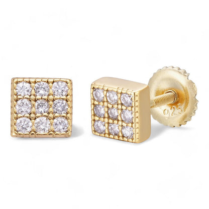 HarlemBling REAL DIAMOND Everyday Classic Square Iced Out Earrings - 14k Gold Vermeil 925 Silver - 5mm