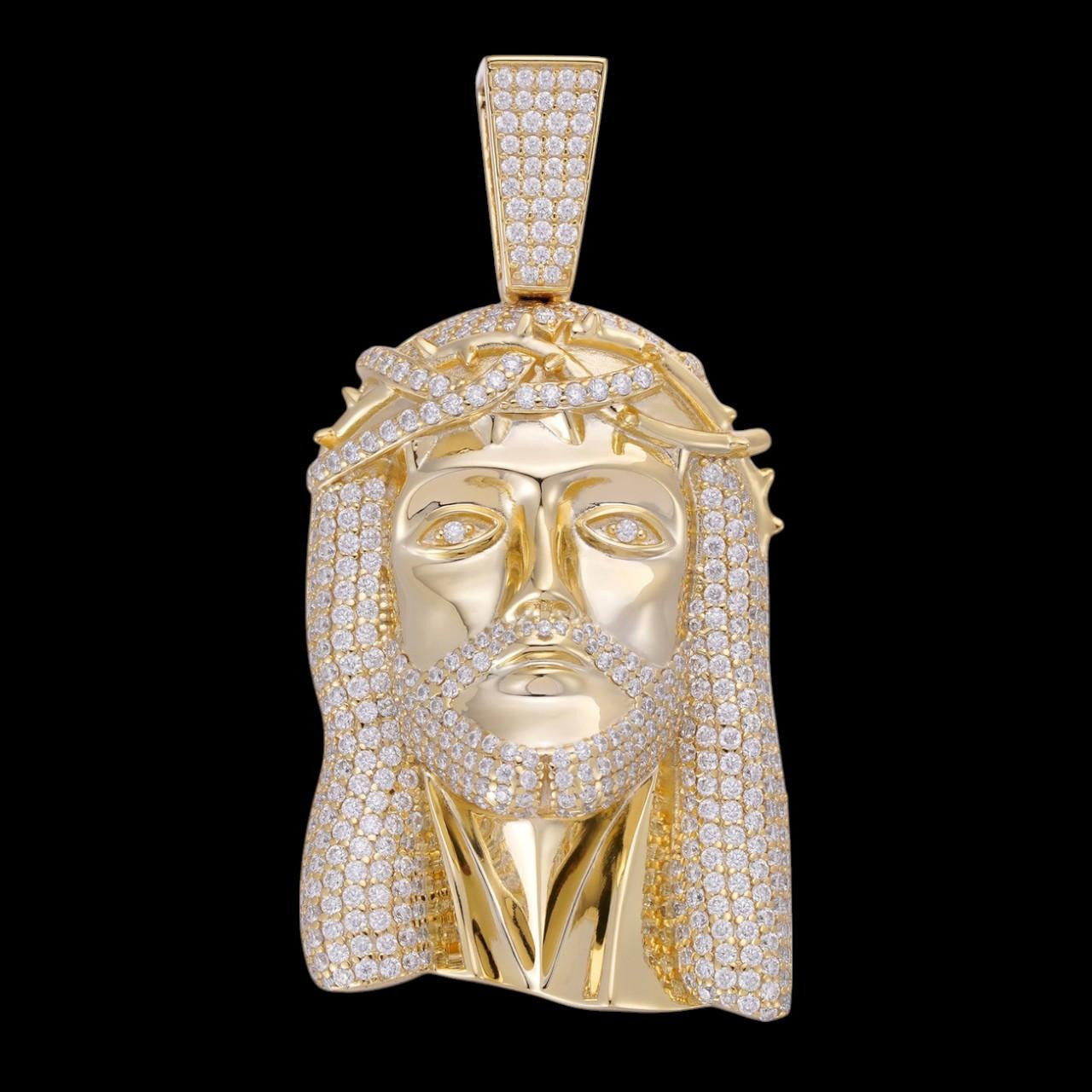 HarlemBling Real DIAMOND Iced Out Hip Hop Jesus Face Pendant - 14k Yellow Gold - 3 Sizes 1"-3"