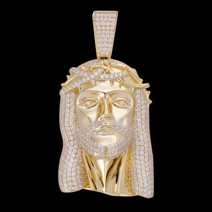 HarlemBling Real DIAMOND Iced Out Hip Hop Jesus Face Pendant - 14k Yellow Gold - 3 Sizes 1"-3"