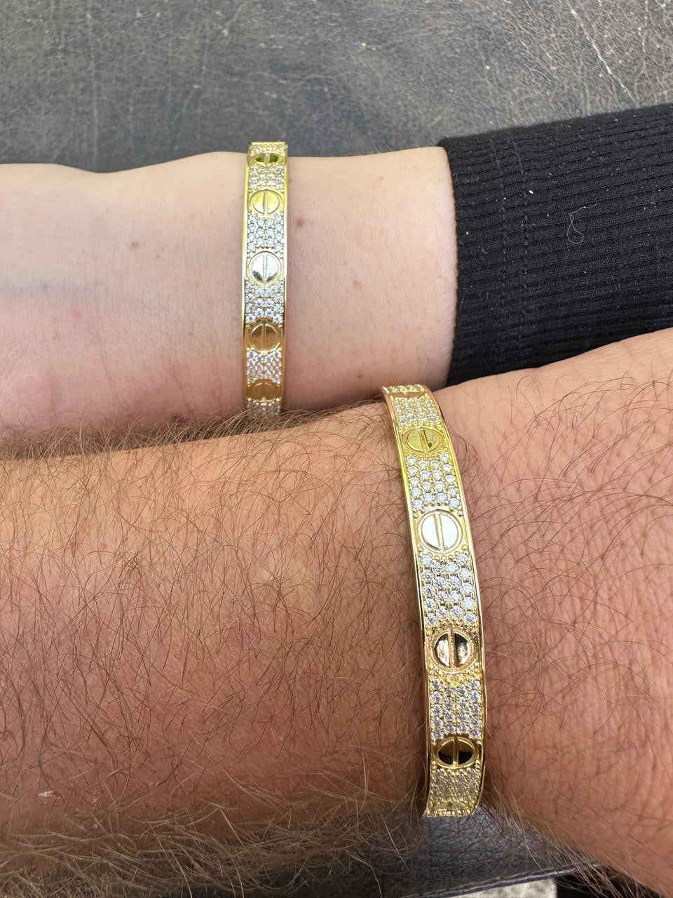 HarlemBling Real Fully Iced MOISSANITE Solid 14k Gold Plated 925 Silver Bangle Bracelet Mens Or Ladies