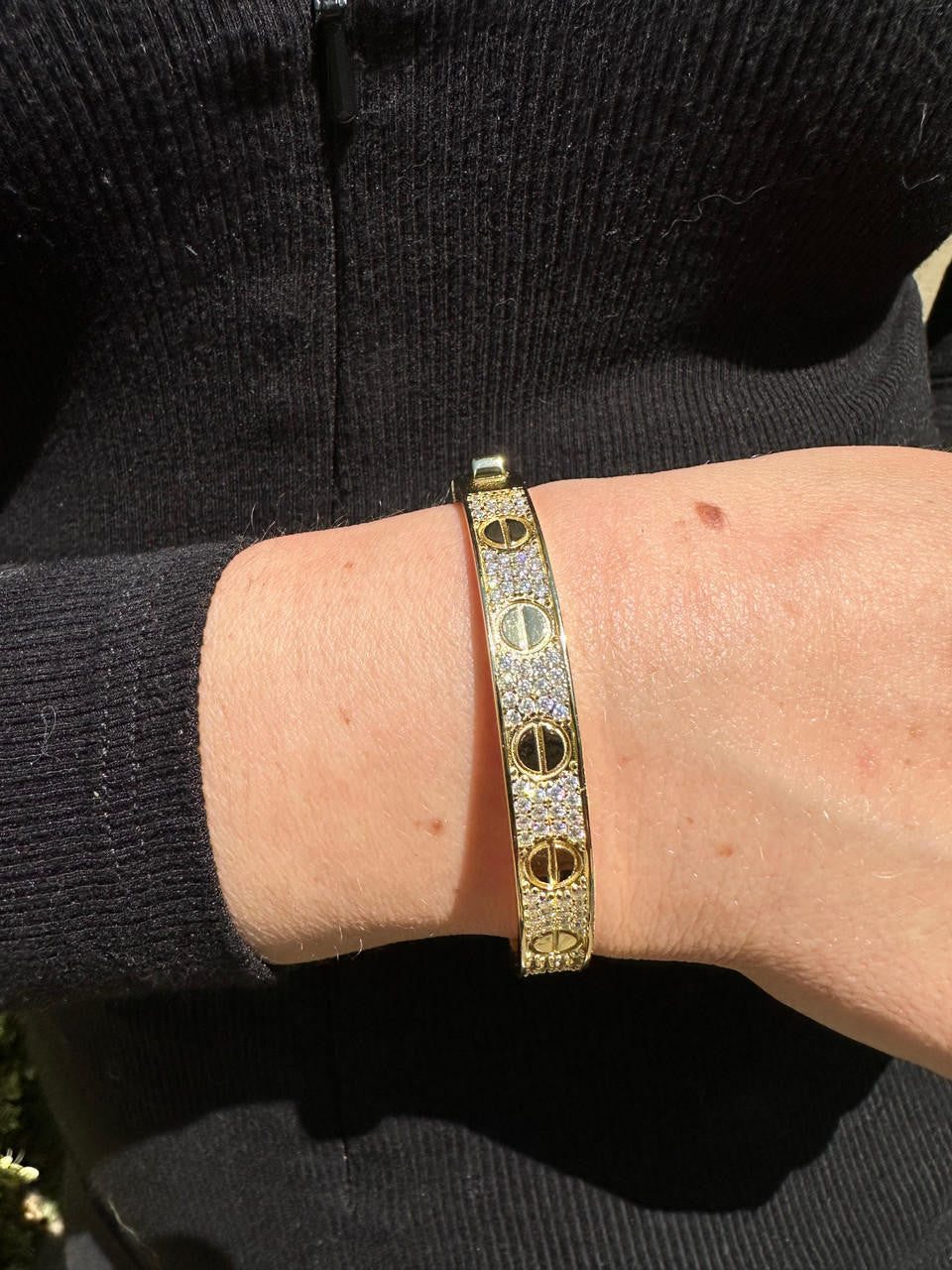 HarlemBling Real Fully Iced MOISSANITE Solid 14k Gold Plated 925 Silver Bangle Bracelet Mens Or Ladies