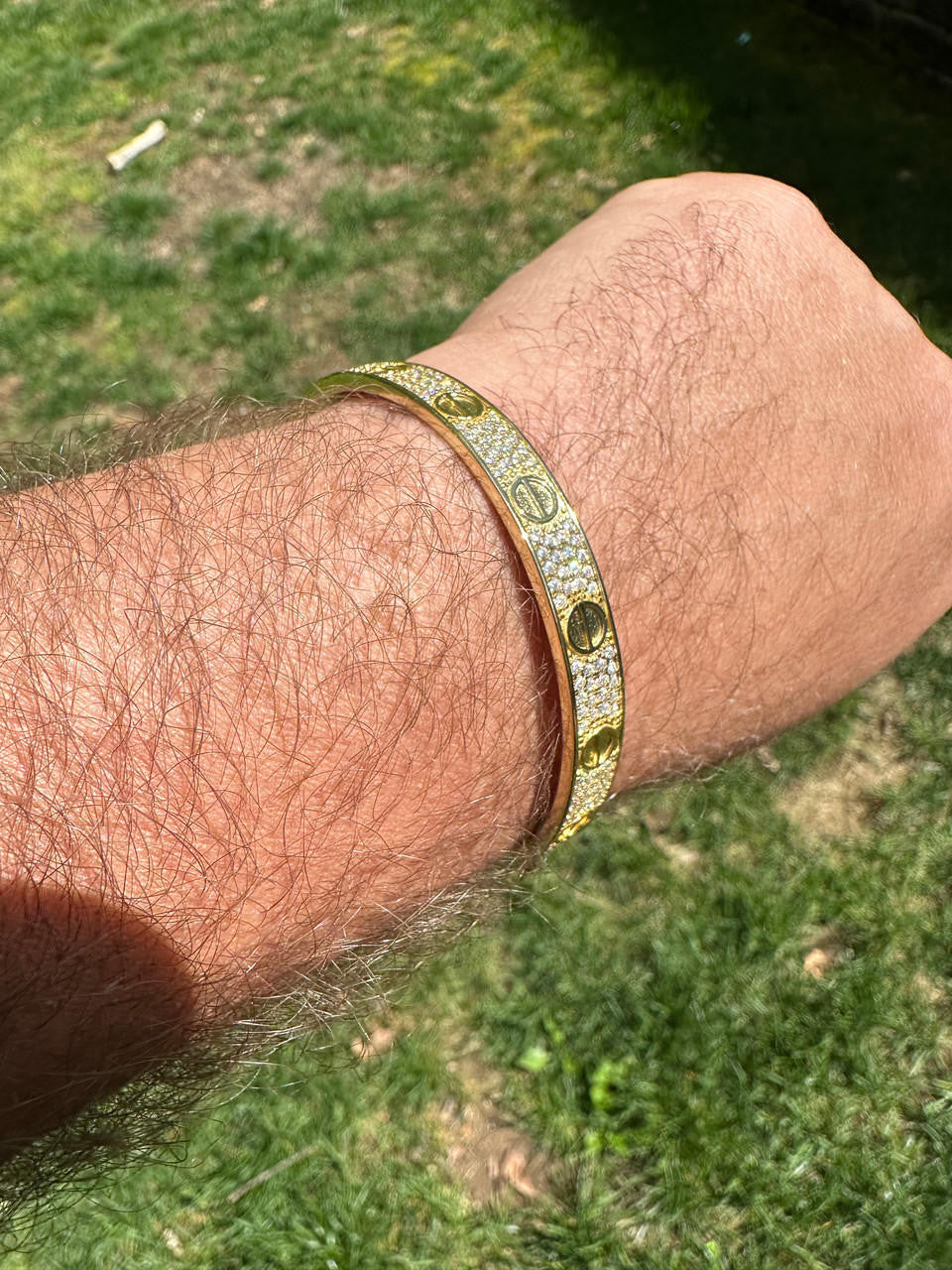 HarlemBling Real Fully Iced MOISSANITE Solid 14k Gold Plated 925 Silver Bangle Bracelet Mens Or Ladies