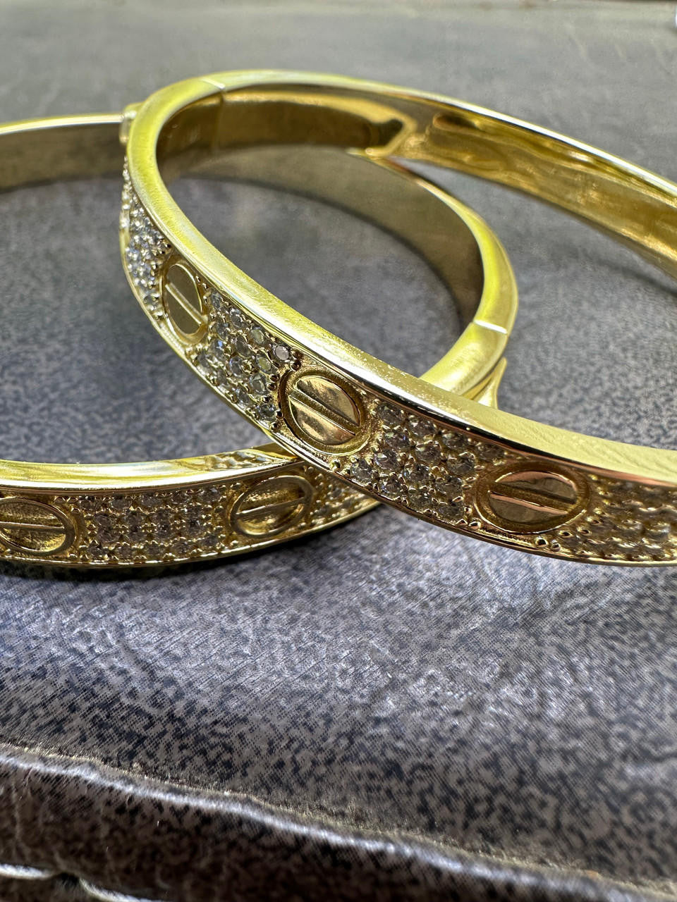 HarlemBling Real Fully Iced MOISSANITE Solid 14k Gold Plated 925 Silver Bangle Bracelet Mens Or Ladies