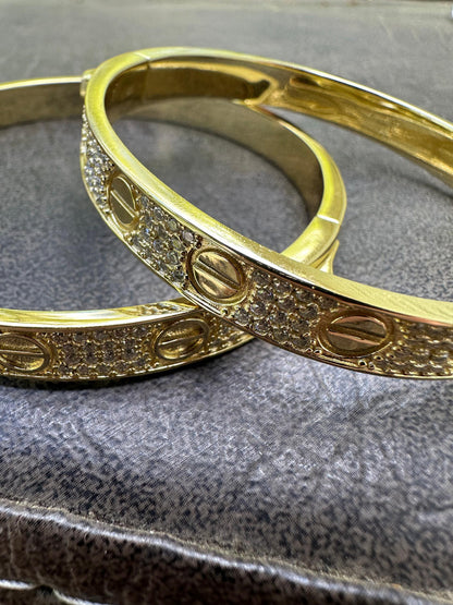 HarlemBling Real Fully Iced MOISSANITE Solid 14k Gold Plated 925 Silver Bangle Bracelet Mens Or Ladies