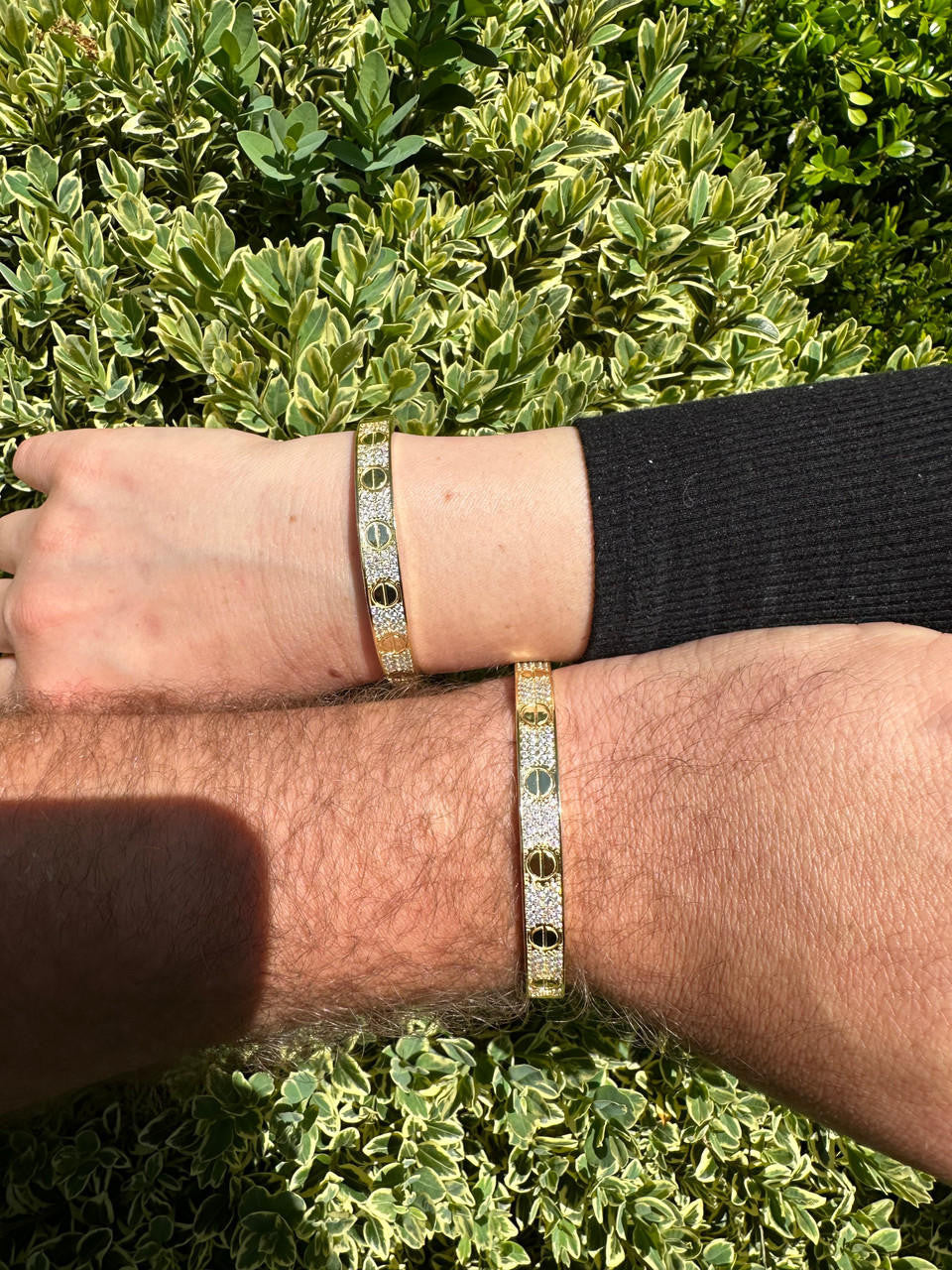 HarlemBling Real Fully Iced MOISSANITE Solid 14k Gold Plated 925 Silver Bangle Bracelet Mens Or Ladies