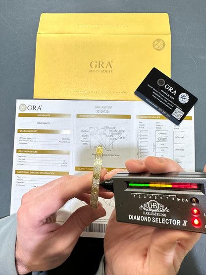 HarlemBling Real Fully Iced MOISSANITE Solid 14k Gold Plated 925 Silver Bangle Bracelet Mens Or Ladies