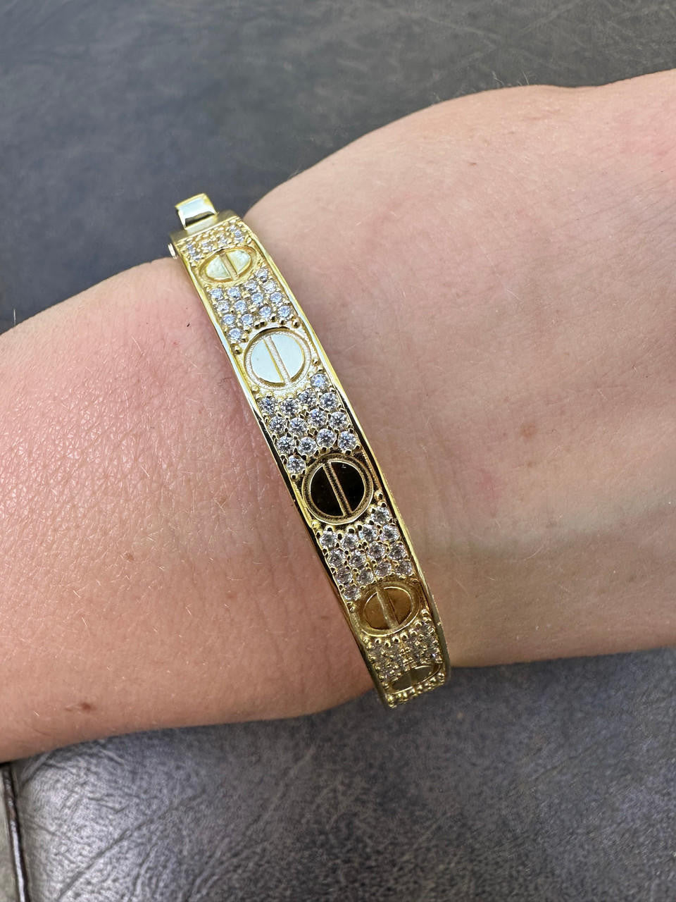 HarlemBling Real Fully Iced MOISSANITE Solid 14k Gold Plated 925 Silver Bangle Bracelet Mens Or Ladies