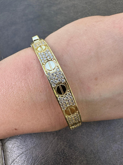 HarlemBling Real Fully Iced MOISSANITE Solid 14k Gold Plated 925 Silver Bangle Bracelet Mens Or Ladies