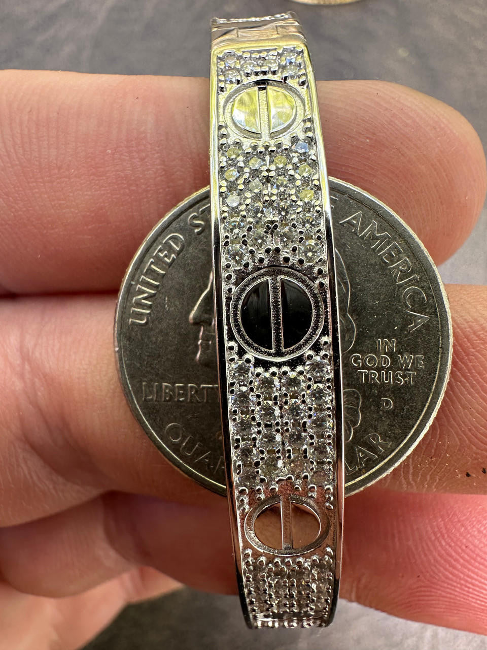 HarlemBling Real Fully Iced MOISSANITE Solid 925 Silver Bangle Bracelet Mens 3 Sizes Mens Ladies