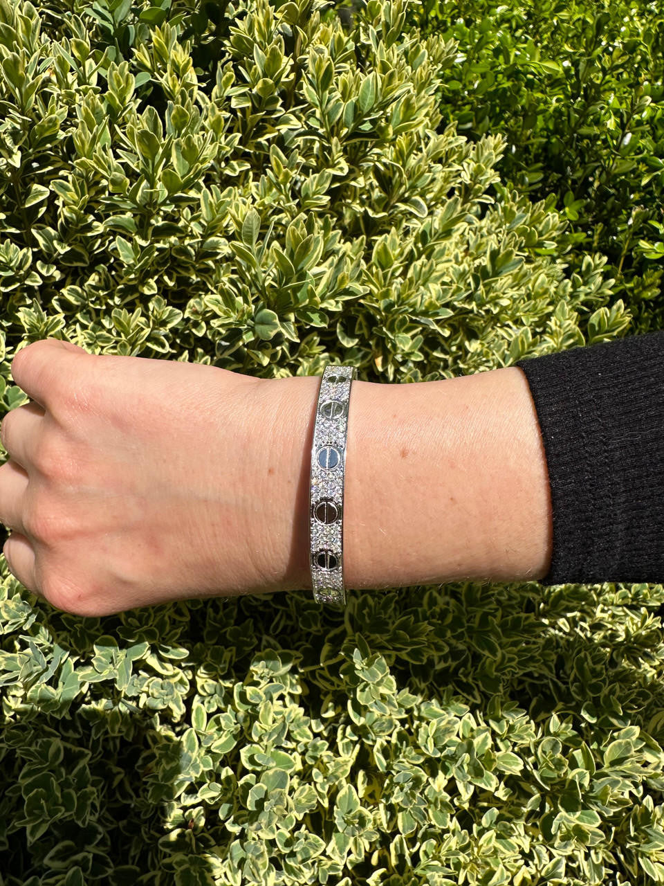 HarlemBling Real Fully Iced MOISSANITE Solid 925 Silver Bangle Bracelet Mens 3 Sizes Mens Ladies