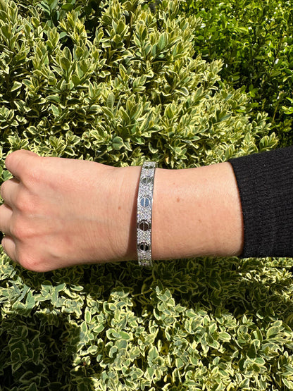 HarlemBling Real Fully Iced MOISSANITE Solid 925 Silver Bangle Bracelet Mens 3 Sizes Mens Ladies