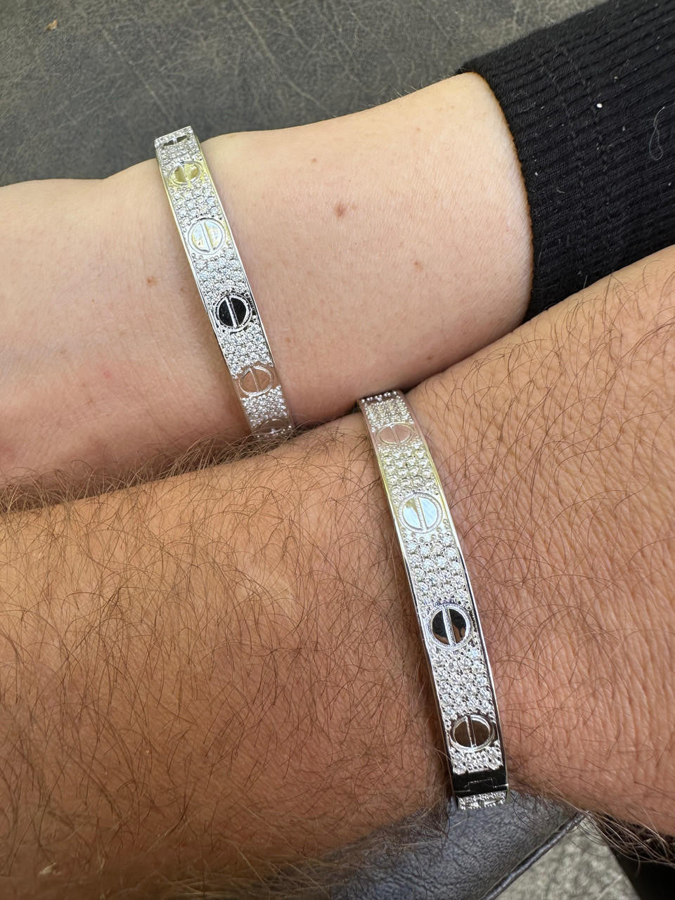 HarlemBling Real Fully Iced MOISSANITE Solid 925 Silver Bangle Bracelet Mens 3 Sizes Mens Ladies